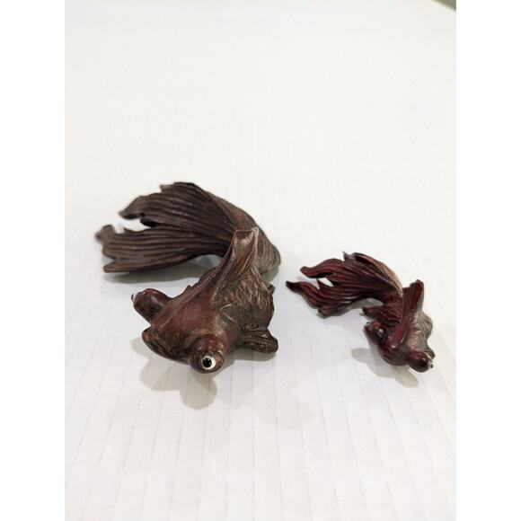 Vintage Pair 2‎ Koi Fish Hand Carved Small Glass Eyes Goldfish - Picture 5 of 7